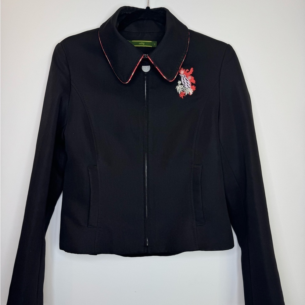 Oilily Black Red Peter Pan collar contrasting trim light jacket